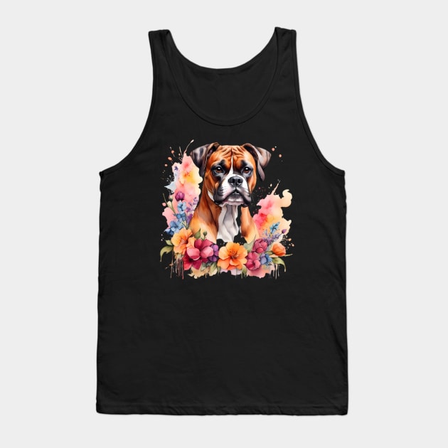 A boxer dog decorated with beautiful watercolor flowers Tank Top by CreativeSparkzz